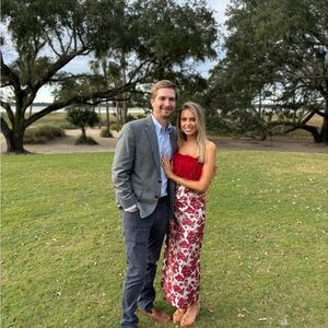 Tuckernuck Red Jacquard Feathered Reina Maxi Dress